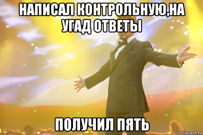 написал контрольную,на угад ответы получил пять, Мем Тони Старк (Роберт Дауни младший)