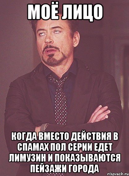 МОЁ ЛИЦО КОГДА ВМЕСТО ДЕЙСТВИЯ В СПАМАХ ПОЛ СЕРИИ ЕДЕТ ЛИМУЗИН И ПОКАЗЫвАЮТСЯ ПЕЙЗАЖИ ГОРОДА, Мем твое выражение лица