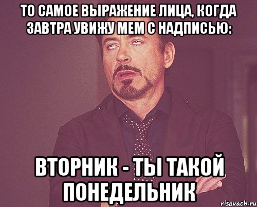 то самое выражение лица, когда завтра увижу мем с надписью: вторник - ты такой понедельник, Мем твое выражение лица