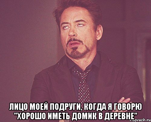  лицо моей подруги, когда я говорю "хорошо иметь домик в деревне", Мем твое выражение лица