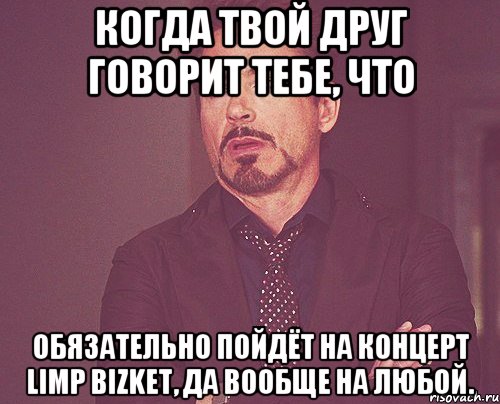 Когда твой друг говорит тебе, что ОБЯЗАТЕЛЬНО пойдёт на концерт Limp Bizket, да вообще на любой., Мем твое выражение лица