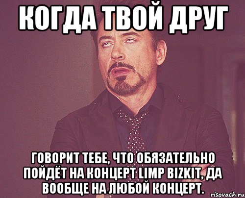 Когда твой друг говорит тебе, что ОБЯЗАТЕЛЬНО пойдёт на концерт Limp Bizkit, да вообще на любой концерт., Мем твое выражение лица