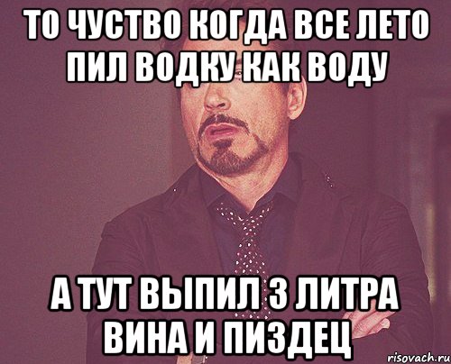 то чуство когда все лето пил водку как воду а тут выпил 3 литра вина и пиздец, Мем твое выражение лица