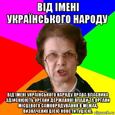 Від імені Українського народу Від імені Українського народу права власника здійснюють органи державної влади та органи місцевого самоврядування в межах, визначених цією Конституцією., Мем Типичная училка