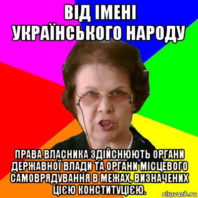 Від імені Українського народу права власника здійснюють органи державної влади та органи місцевого самоврядування в межах, визначених цією Конституцією., Мем Типичная училка