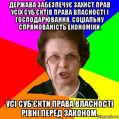 Держава забезпечує захист прав усіх суб'єктів права власності і господарювання, соціальну спрямованість економіки. Усі суб'єкти права власності рівні перед законом., Мем Типичная училка