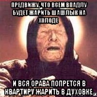 Предвижу, что всем впадлу будет жарить шашлык на холоде И вся орава попрется в квартиру жарить в духовке, Мем Ванга (цвет)