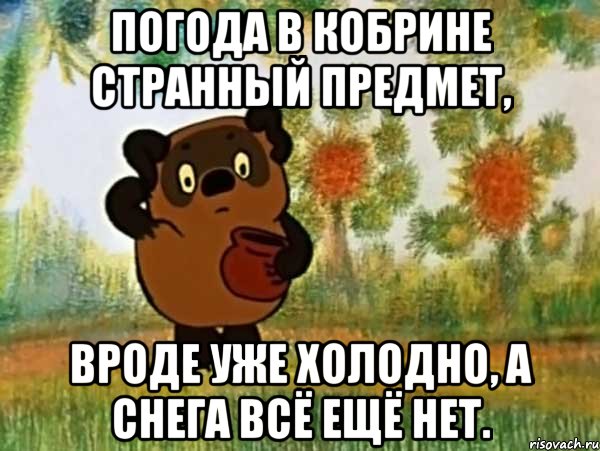 Погода в кобрине странный предмет, вроде уже холодно, а снега всё ещё нет., Мем Винни пух чешет затылок