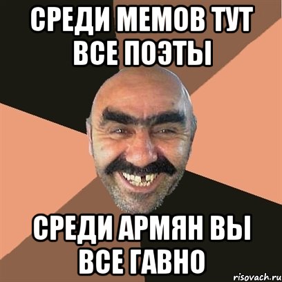 Среди МЕМов тут все поэты Среди армян вы все гавно, Мем Я твой дом труба шатал