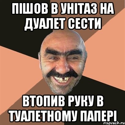 пішов в унітаз на дуалет сести втопив руку в туалетному папері, Мем Я твой дом труба шатал