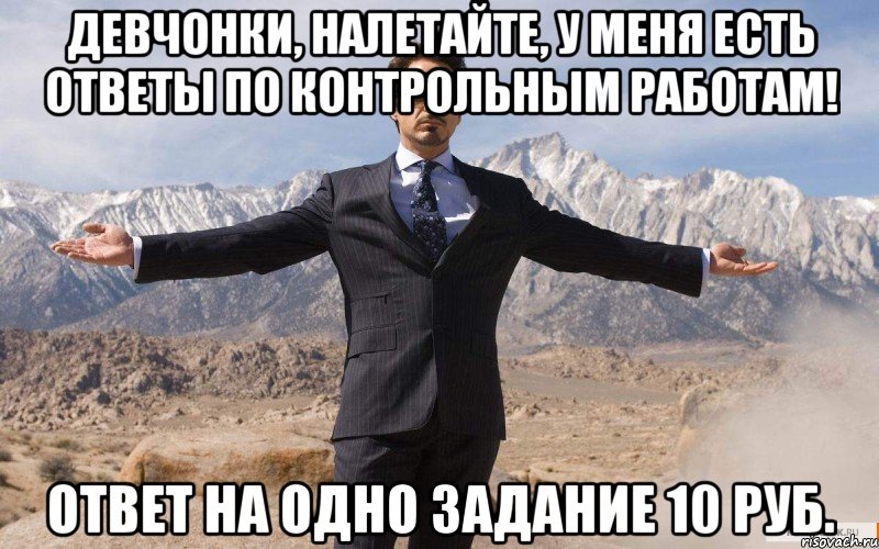 девчонки, налетайте, у меня есть ответы по контрольным работам! ответ на одно задание 10 руб., Мем железный человек