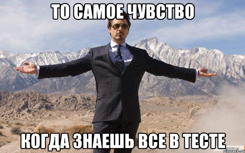 то самое чувство когда знаешь все в тесте, Мем железный человек