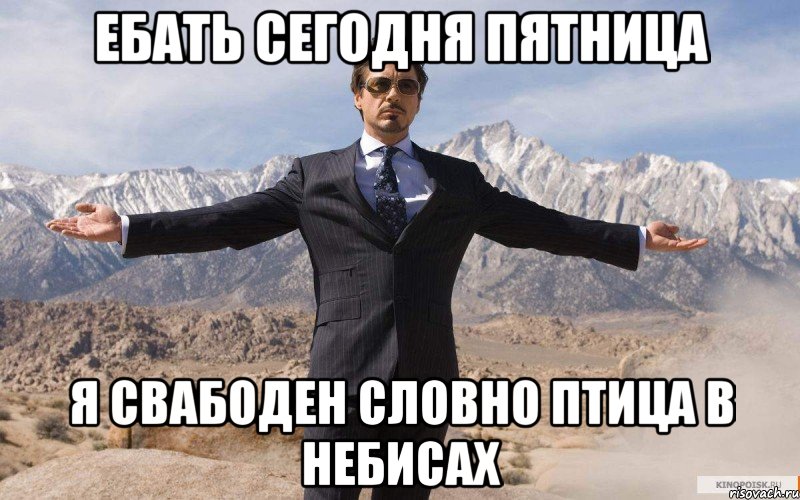 Ебать сегодня пятница я свабоден словно птица в небисах, Мем железный человек