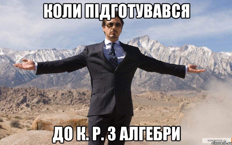 Коли підготувався до К. р. з алгебри, Мем железный человек