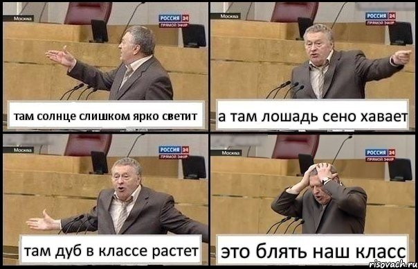 там солнце слишком ярко светит а там лошадь сено хавает там дуб в классе растет это блять наш класс, Комикс Жирик в шоке хватается за голову