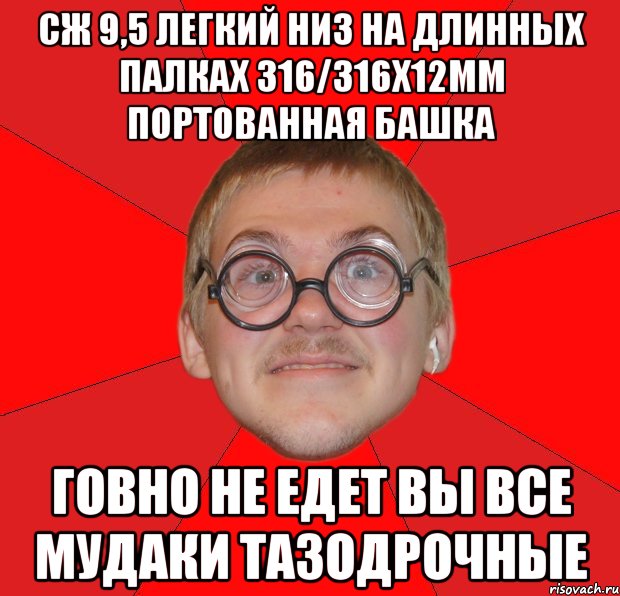 сж 9,5 легкий низ на длинных палках 316/316х12мм портованная башка говно не едет вы все мудаки тазодрочные, Мем Злой Типичный Ботан