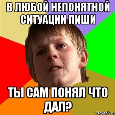 В любой непонятной ситуации пиши ТЫ САМ ПОНЯЛ ЧТО ДАЛ?, Мем Злой школьник