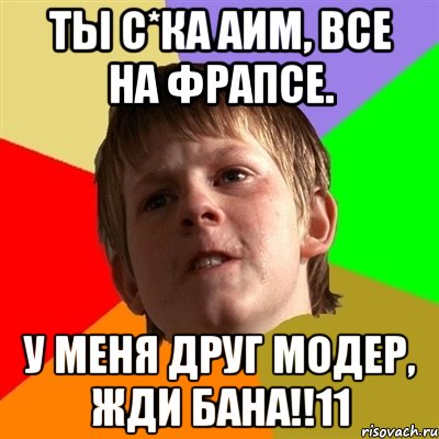 Ты с*ка аим, все на фрапсе. У меня друг модер, жди бана!!11, Мем Злой школьник