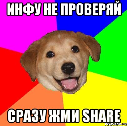 ИНФУ НЕ ПРОВЕРЯЙ Сразу жми Share, Мем Advice Dog