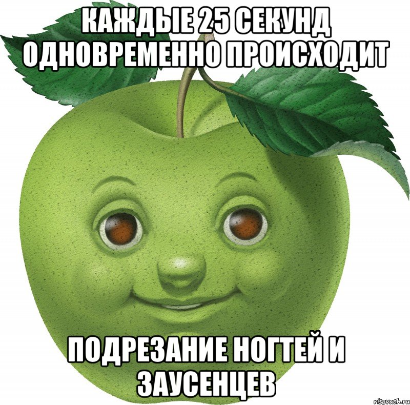 Каждые 25 секунд одновременно происходит подрезание ногтей и заусенцев, Мем Apple