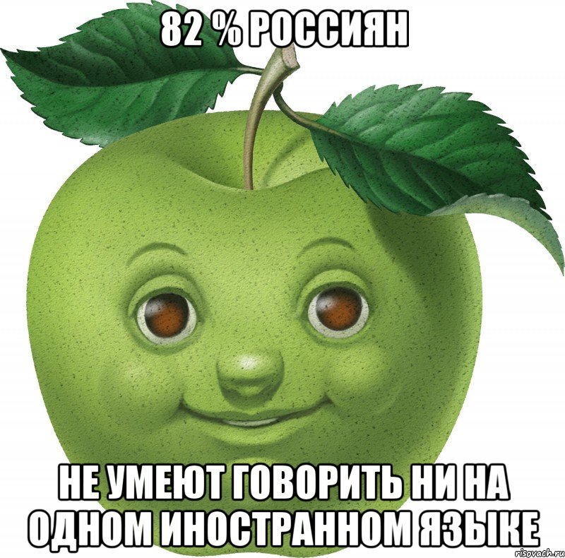 82 % Россиян не умеют говорить ни на одном иностранном языке, Мем Apple