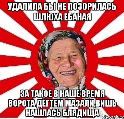 Удалила бы не позорилась шлюха ебаная За такое в наше время ворота дёгтем мазали,вишь нашлась блядища, Мем  бабуля