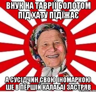 Внук на Таврії болотом під хату підїжає А сусідчин свою іномаркою ше в першій калабаї застряв, Мем  бабуля