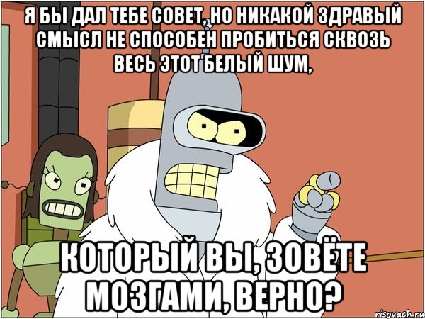 Я бы дал тебе совет, но никакой здравый смысл не способен пробиться сквозь весь этот белый шум, который вы, зовёте мозгами, верно?
