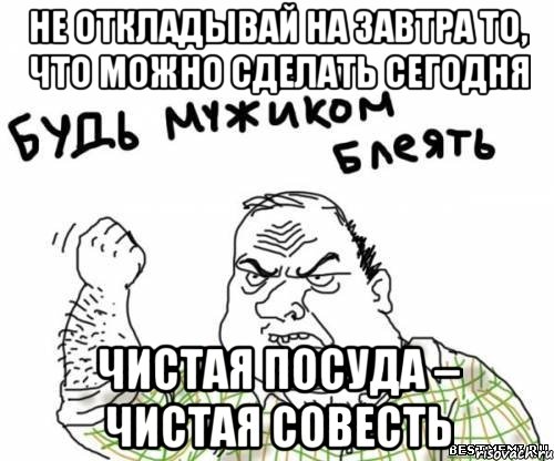 Не откладывай на завтра то, что можно сделать сегодня Чистая посуда – чистая совесть, Мем блять