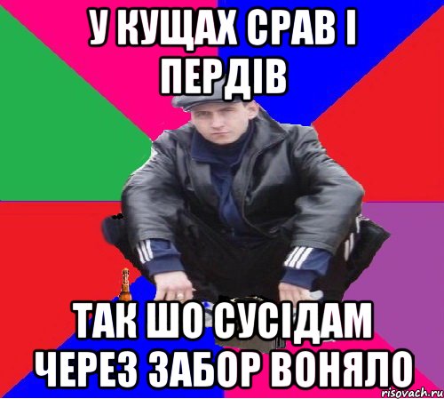 у кущах срав і пердів так шо сусідам через забор воняло