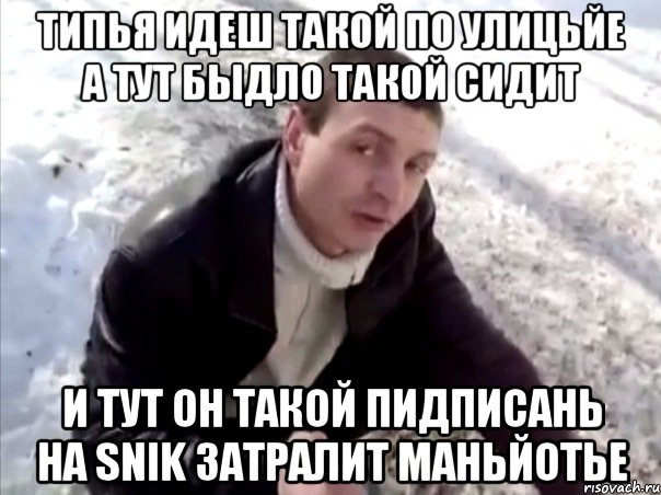 Типья идеш такой по улицьйе а тут быдло такой сидит и тут он такой пидписань на Snik затралит маньйотье