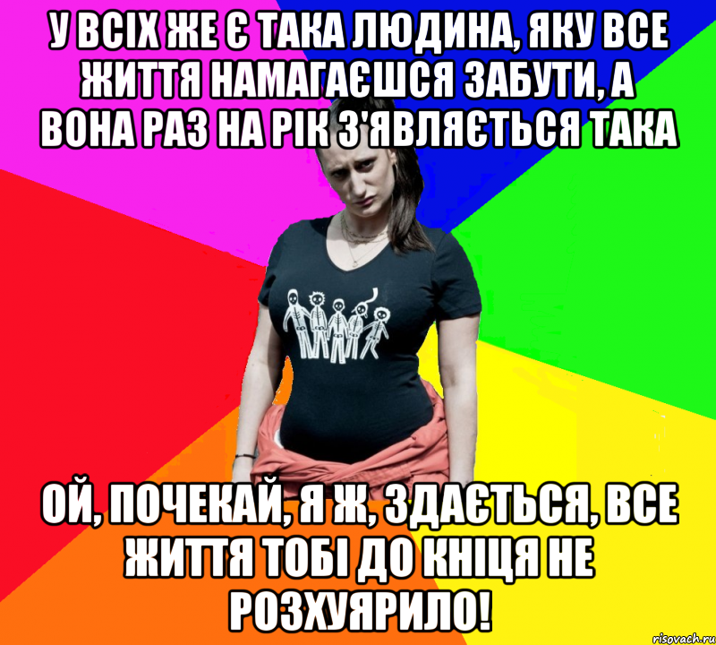 У всіх же є така людина, яку все життя намагаєшся забути, а вона раз на рік з'являється така ОЙ, ПОЧЕКАЙ, Я Ж, ЗДАЄТЬСЯ, ВСЕ ЖИТТЯ ТОБІ ДО КНІЦЯ НЕ РОЗХУЯРИЛО!, Мем чотка мала