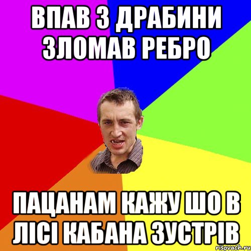 Впав з драбини зломав ребро пацанам кажу шо в лісі кабана зустрів, Мем Чоткий паца