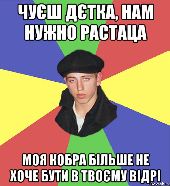 чуєш дєтка, нам нужно растаца моя кобра більше не хоче бути в твоєму відрі
