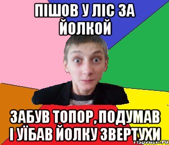 Пішов у ліс за йолкой Забув топор, подумав і уїбав йолку звертухи, Мем Чоткий Вова