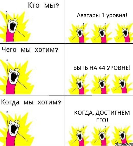 Аватары 1 уровня! Быть на 44 уровне! Когда, достигнем его!, Комикс Что мы хотим