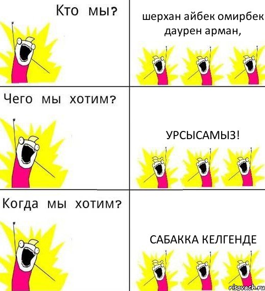 шерхан айбек омирбек даурен арман, урсысамыз! сабакка келгенде, Комикс Что мы хотим