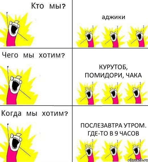 аджики курутоб, помидори, чака послезавтра утром. где-то в 9 часов, Комикс Что мы хотим