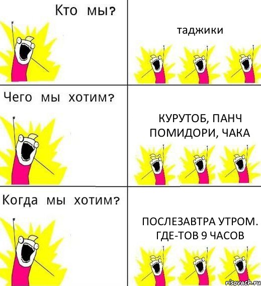 таджики курутоб, панч помидори, чака послезавтра утром. где-тов 9 часов, Комикс Что мы хотим