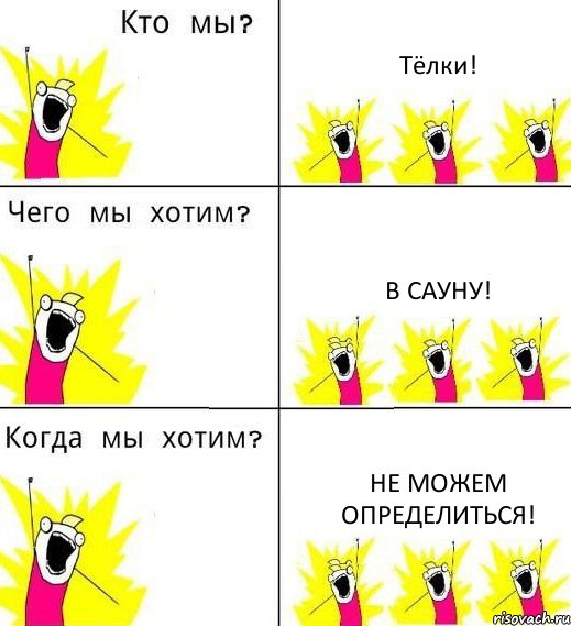 Тёлки! В сауну! Не можем определиться!, Комикс Что мы хотим