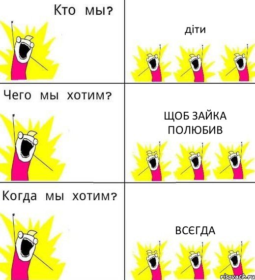 діти щоб зайка полюбив всєгда, Комикс Что мы хотим