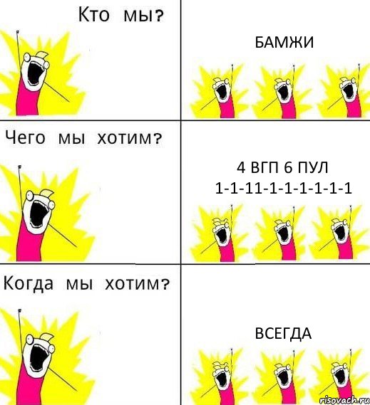 БАМЖИ 4 ВГП 6 ПУЛ 1-1-11-1-1-1-1-1-1 ВСЕГДА, Комикс Что мы хотим