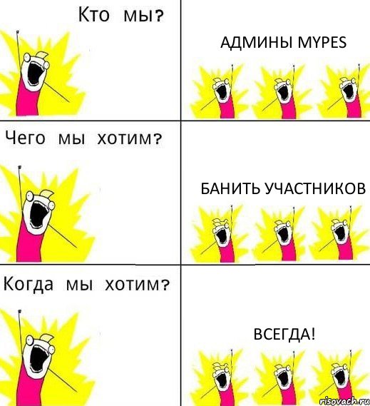 АДМИНЫ MYPES БАНИТЬ УЧАСТНИКОВ ВСЕГДА!, Комикс Что мы хотим