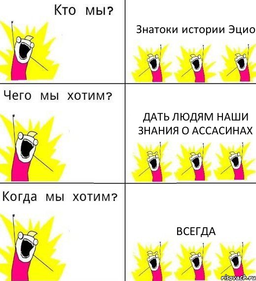 Знатоки истории Эцио Дать людям наши знания о ассасинах Всегда, Комикс Что мы хотим