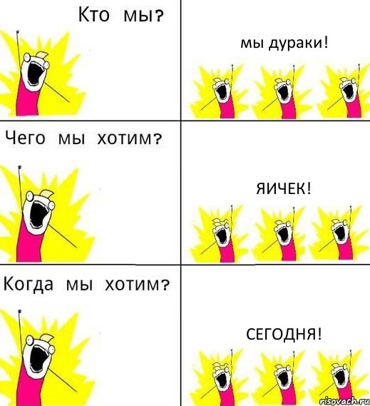 мы дураки! яичек! сегодня!, Комикс Что мы хотим