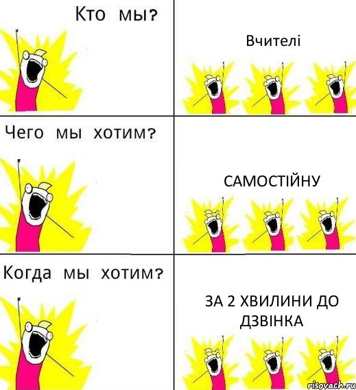 Вчителі Самостійну за 2 хвилини до дзвінка, Комикс Что мы хотим