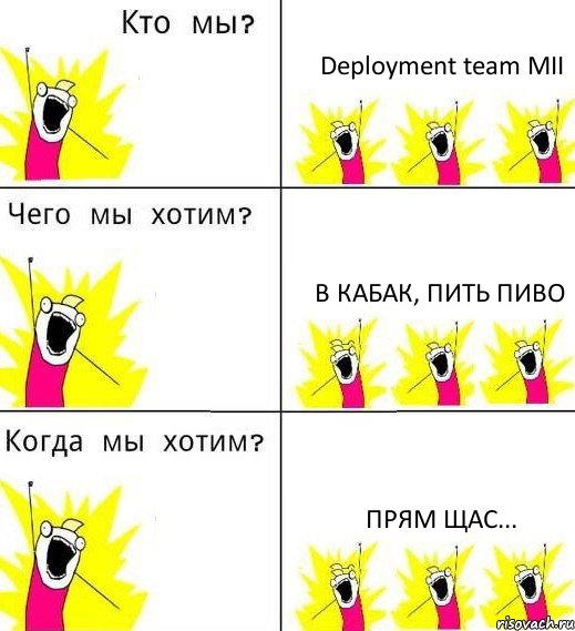 Deployment team MII в кабак, пить пиво прям щас..., Комикс Что мы хотим