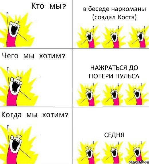 в беседе наркоманы (создал Костя) нажраться до потери пульса седня, Комикс Что мы хотим