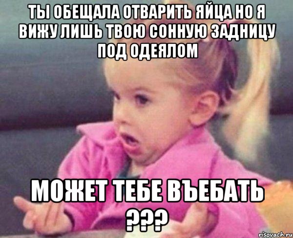 Ты обещала отварить яйца но я вижу лишь твою сонную задницу под одеялом Может тебе въебать ???, Мем  Ты говоришь (девочка возмущается)