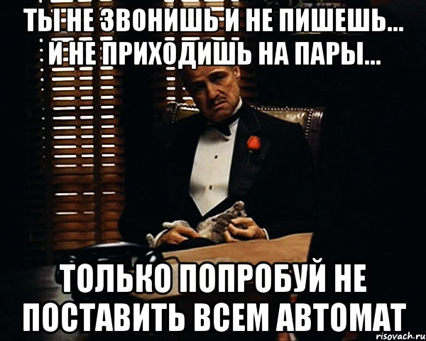 Ты не звонишь и не пишешь... И не приходишь на пары... Только попробуй не поставить всем автомат, Мем Дон Вито Корлеоне